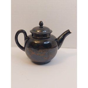 Vintage black ceramic teapot, collectible teapot, hand painted oil sheen teapot